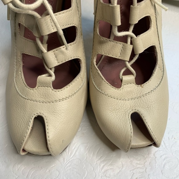 Derek Lam Lace Up‎ Leather Retro Peep Toe Heels - Picture 2 of 7